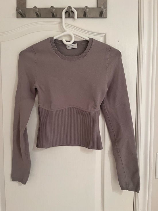 Babaton Tops - Babaton Grey Ribbed-Paneled Long Sleeve Top